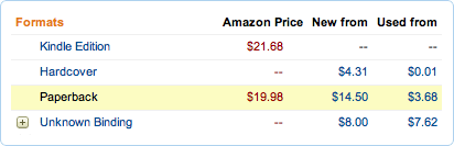 Screenshot from Amazon book pricing