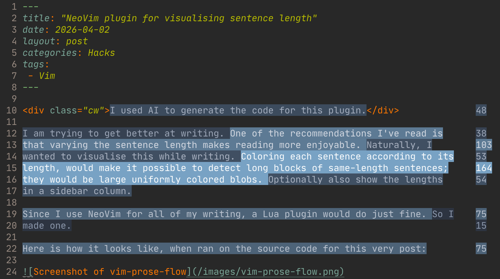 Screenshot of vim-prose-flow